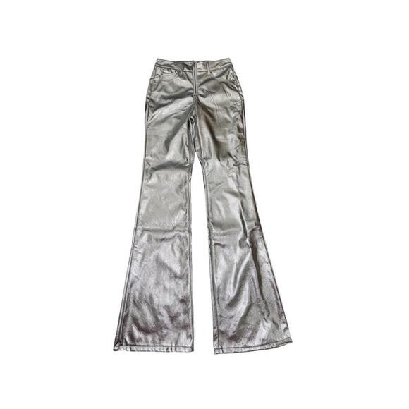 Love, Fire Pants - STUNNING Women's Faux Leather Pants LOVE FIRE Size 1 Metallic Silver Flare NWT